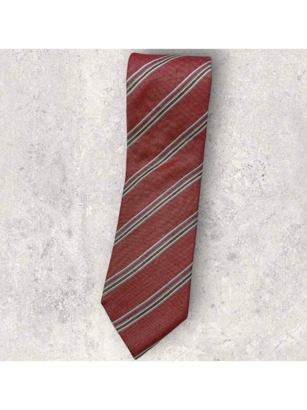 PAL ZILERI Linen Silk Tie ITALY Pink White Green Striped W:3.6" EUC